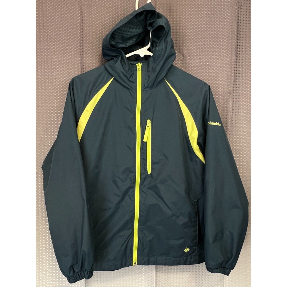 COLUMBIA Kids Youth Jacket 14/16 Bluegreen Hooded Zip Boys Girl Windbreaker Coat